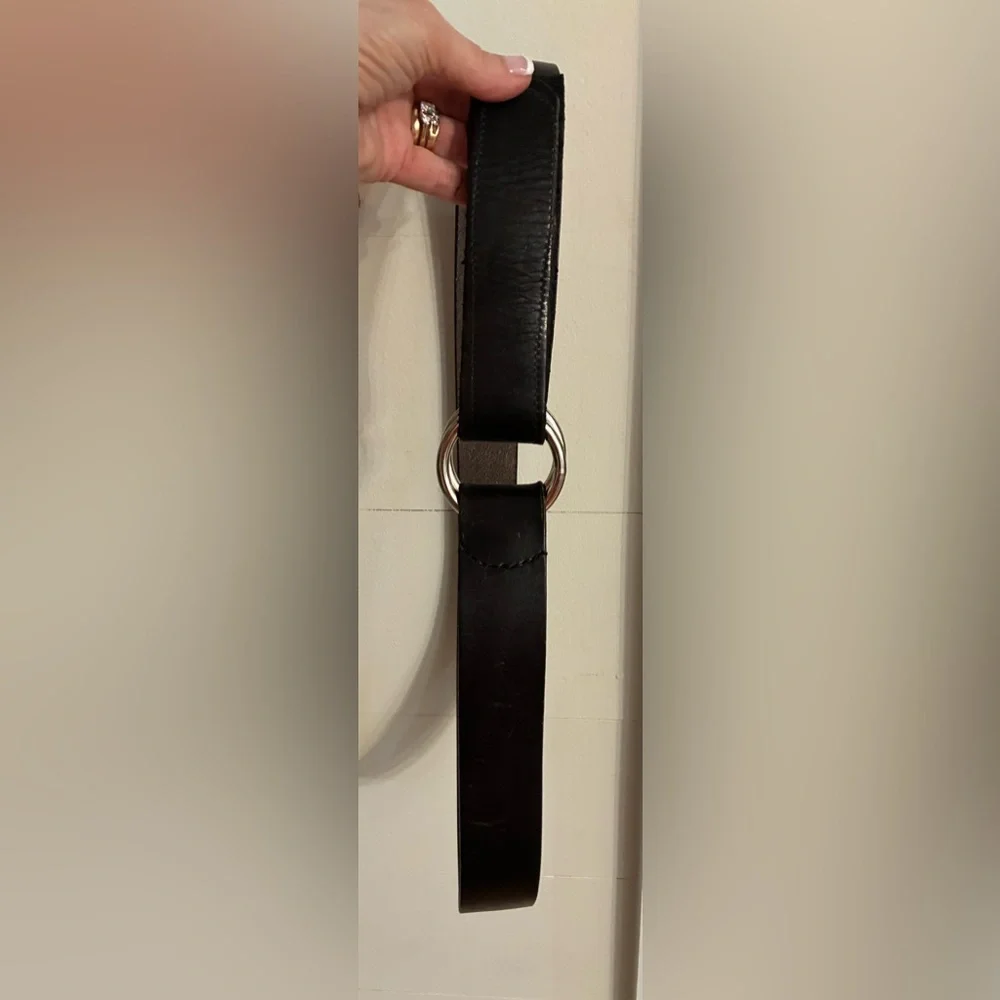 Black Leather Double Ring Belt Size 40 | Made in USA 1.5” Wide Velcro Closure